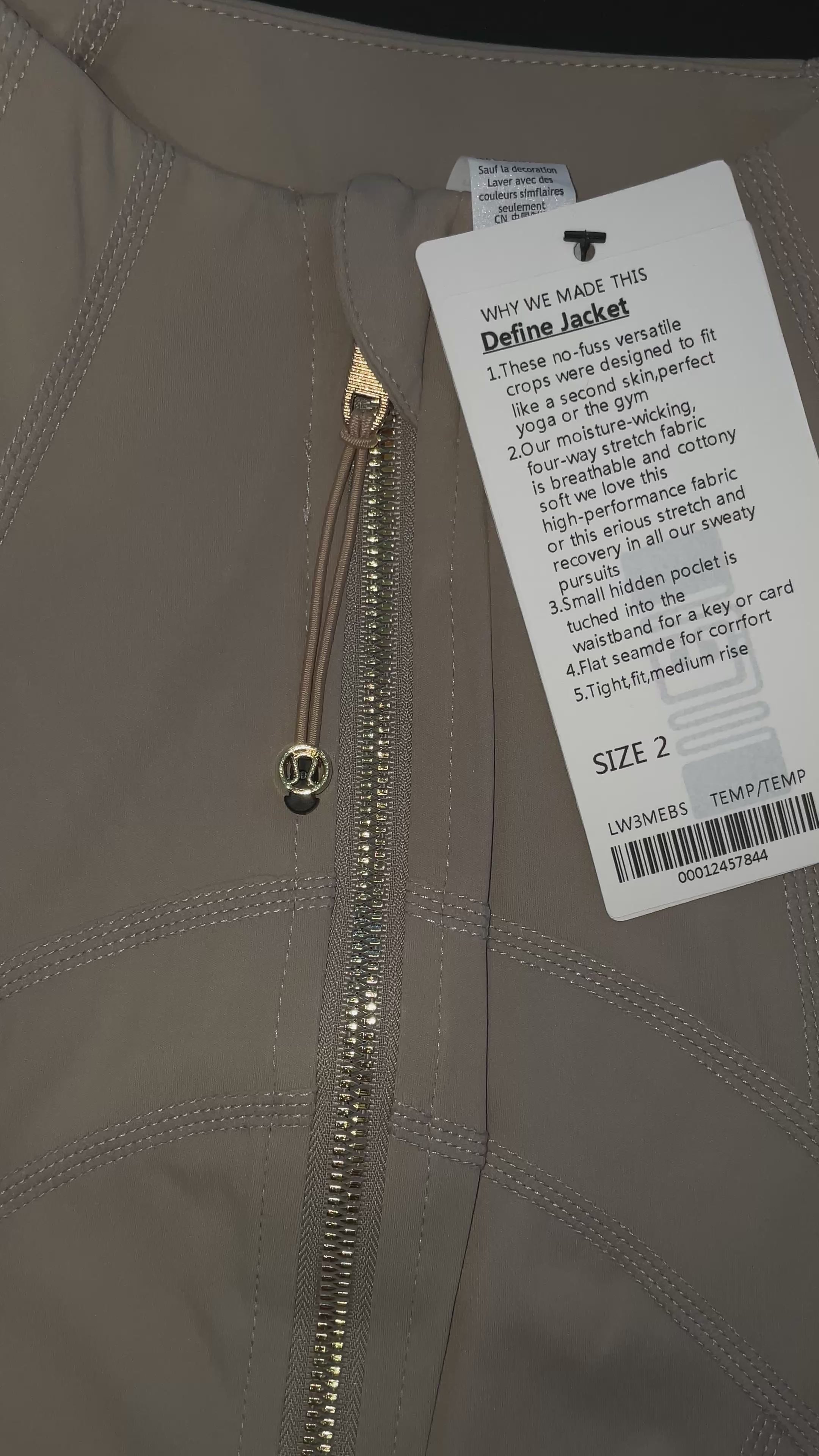 Taupe golden zipper define jacket